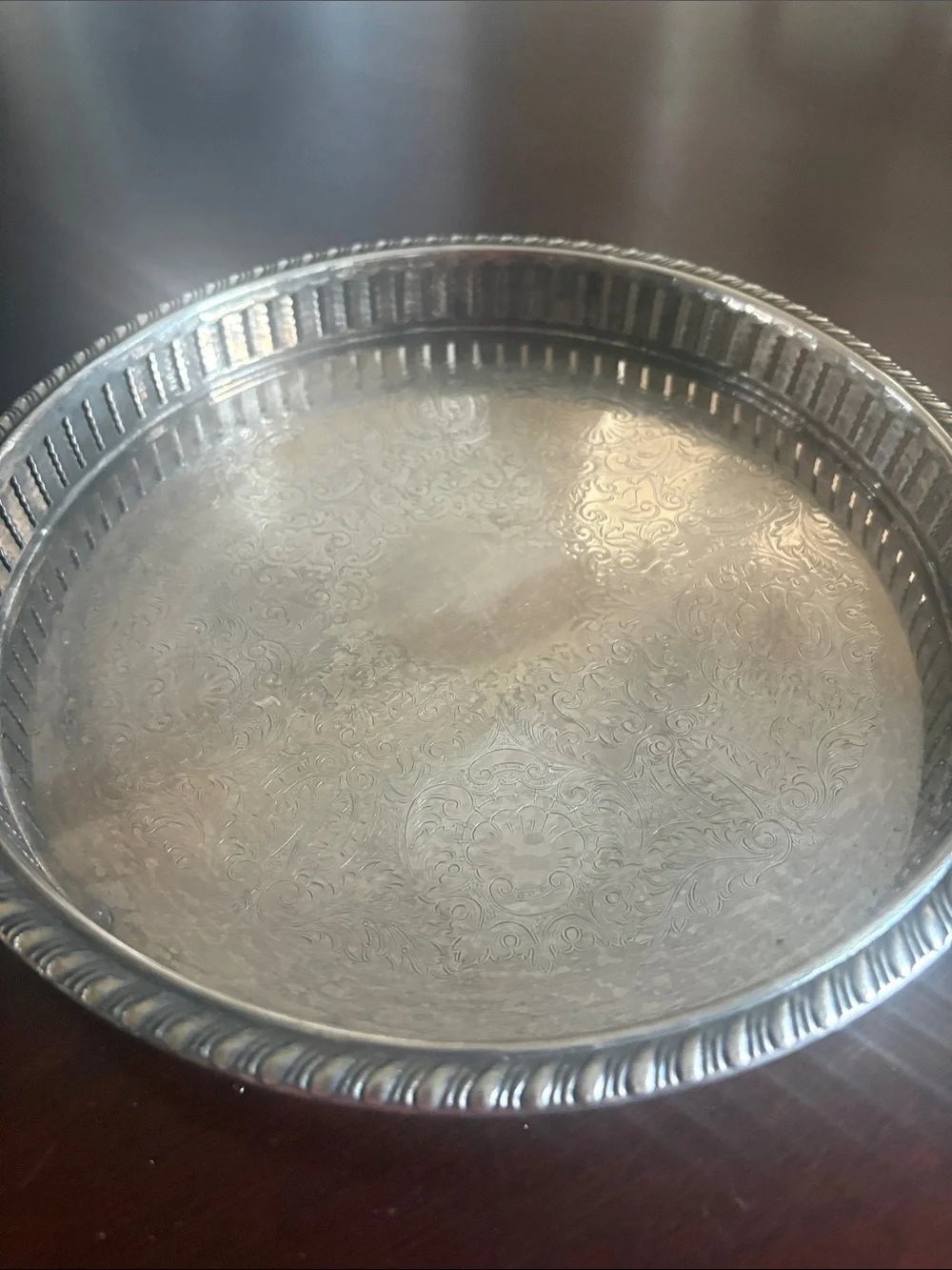 VTG F.B. Rogerrs Silver Plated Round Serving Tray with Decorative Etched Pattern